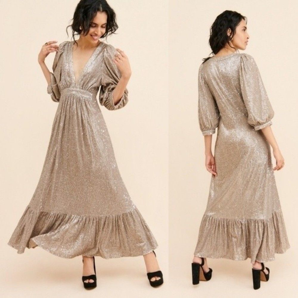 Saltwatsr Luxe Sequin Plunge Maxi Dress